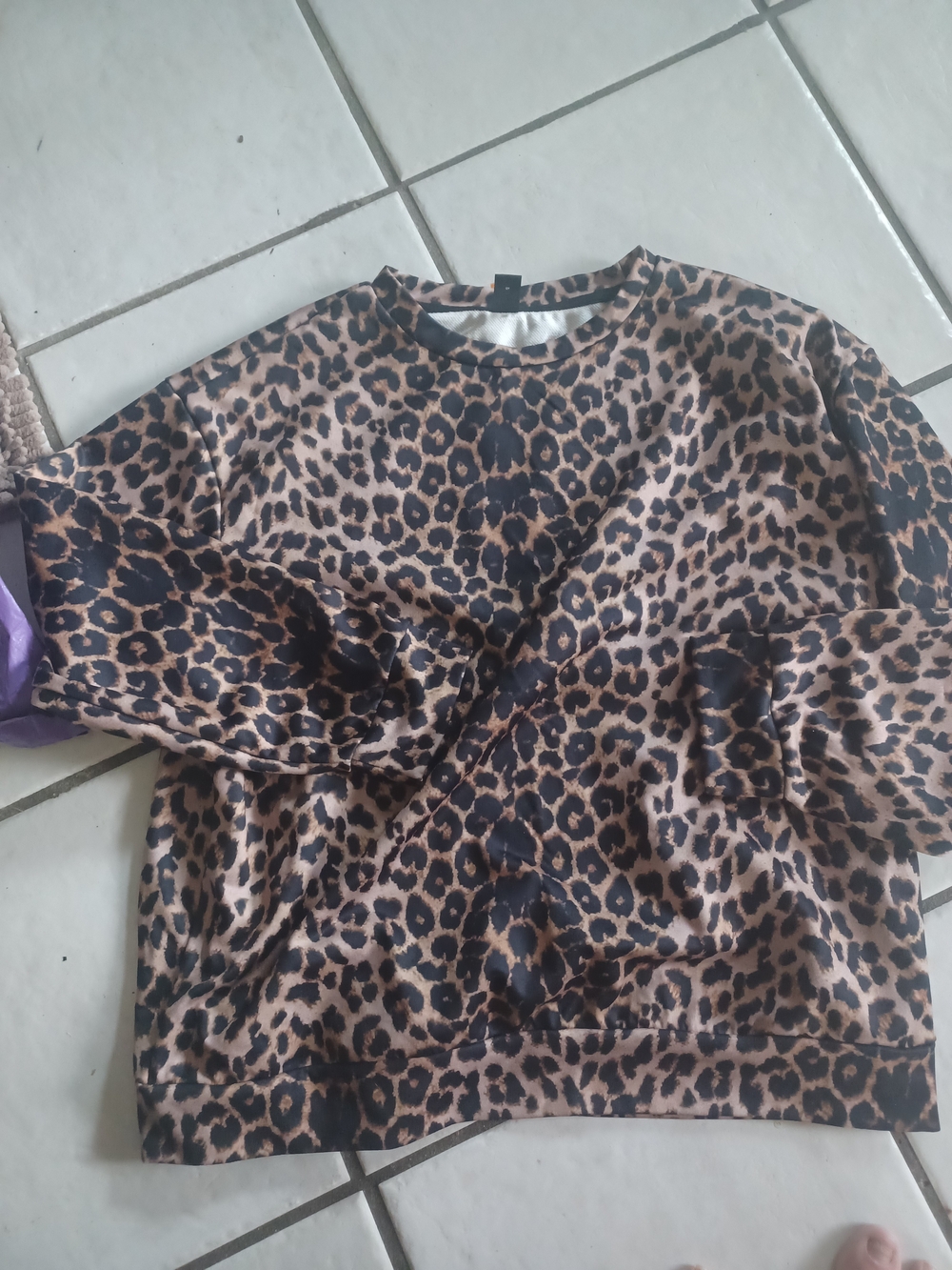 Leopard Print Crewneck Women's Top - Brown/Black